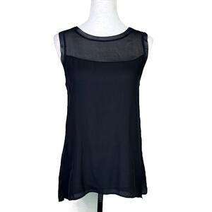 Vince Black Silk Blend Sheer Chiffon Relaxed Sleeveless Layering Tank Top